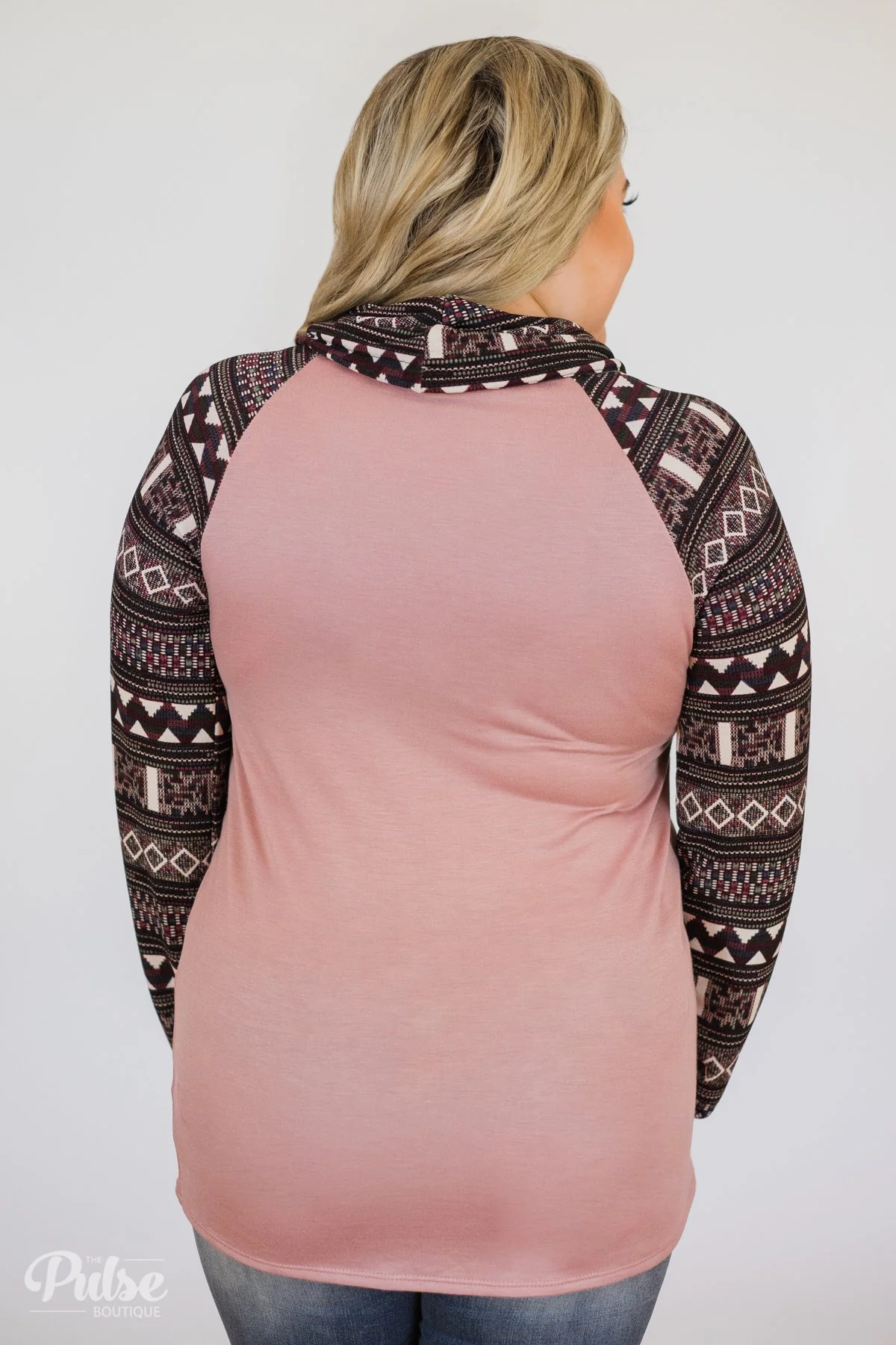 Aztec Sleeve Cowl Neck Top- Mauve - Image 10