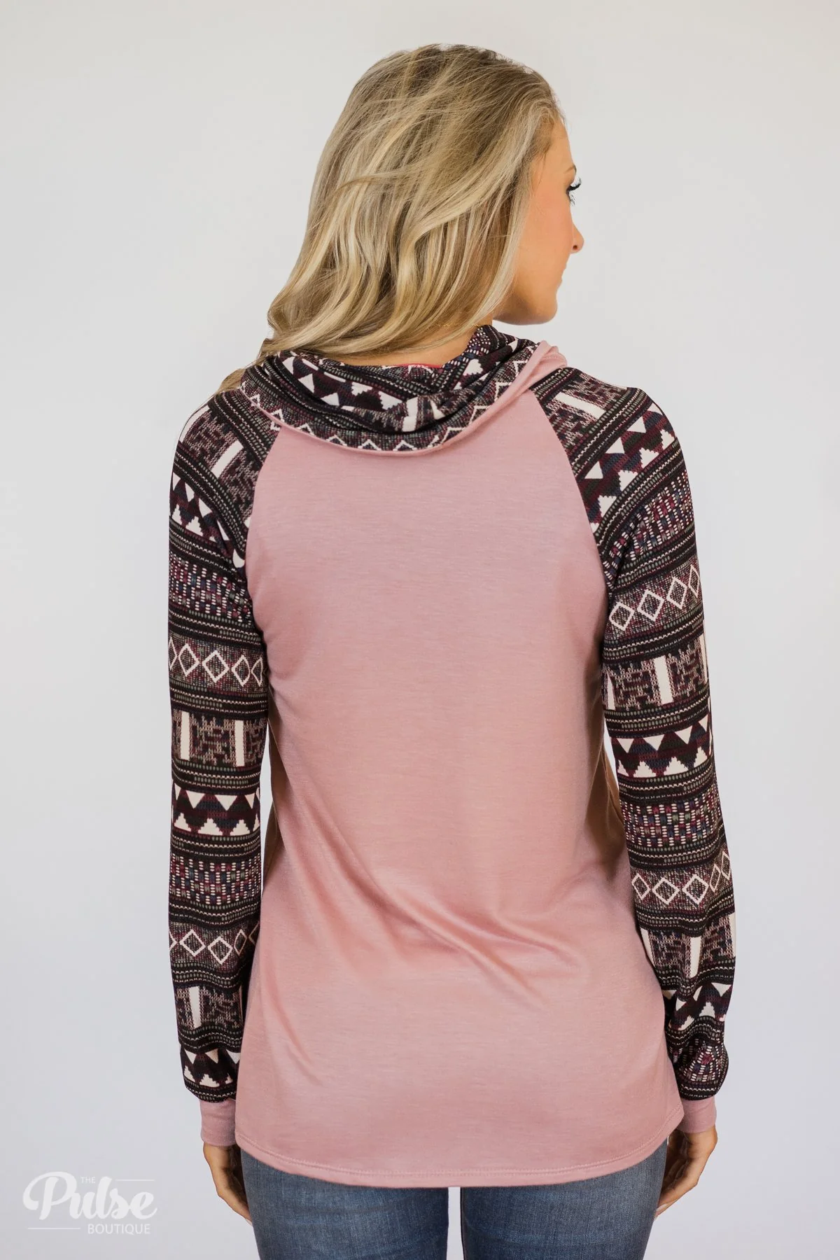 Aztec Sleeve Cowl Neck Top- Mauve - Image 7