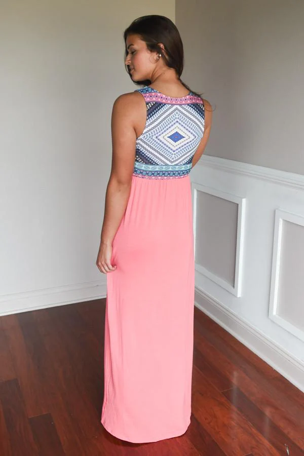 Aztec Top Coral Maxi Dress - Image 4