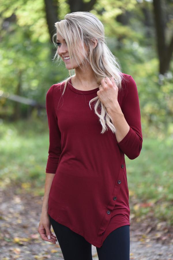 Baby I'm Yours Button Top - Burgundy - Image 4