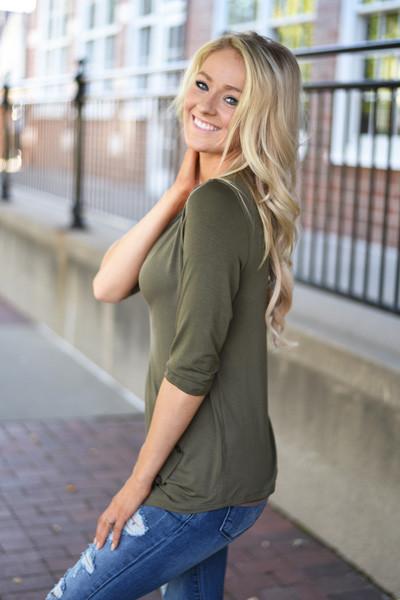 Baby I'm Yours Button Top - Olive - Image 6