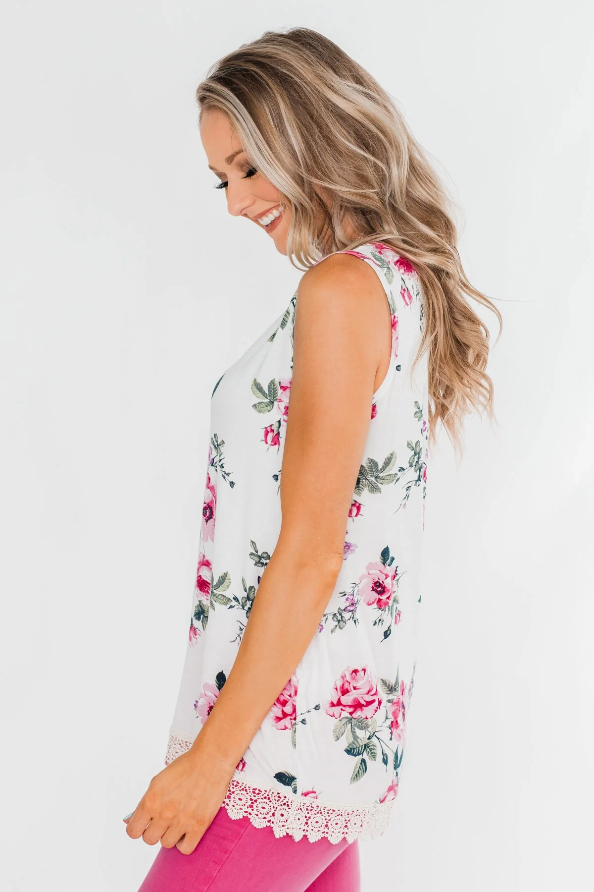 Baby It's You Floral Lace Tank Top- Ivory - Image 5