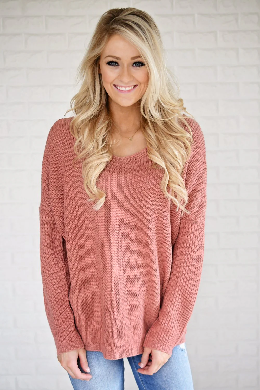 Back Lace Up Sweater ~ Salmon - Image 3