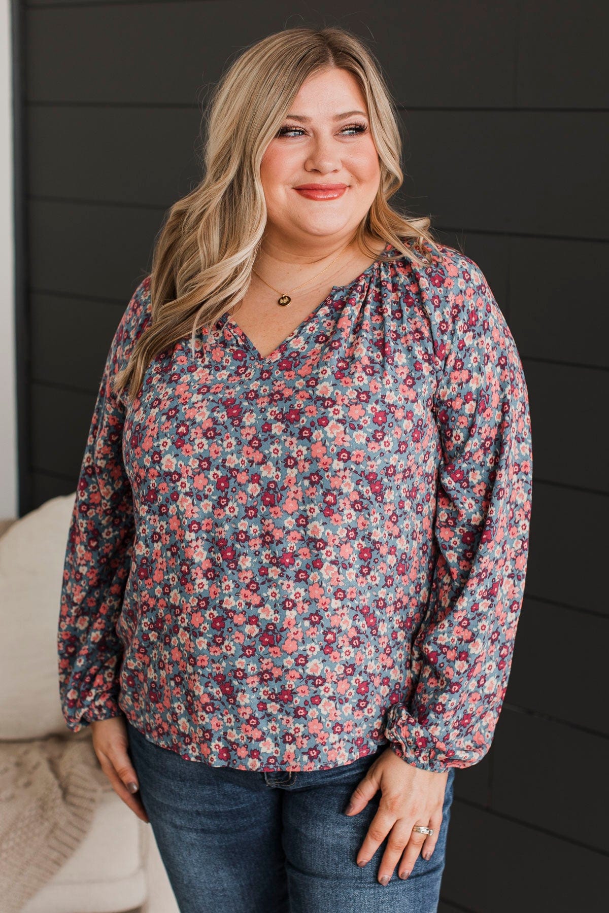Back To Bliss Floral Blouse- Denim Blue - Image 2
