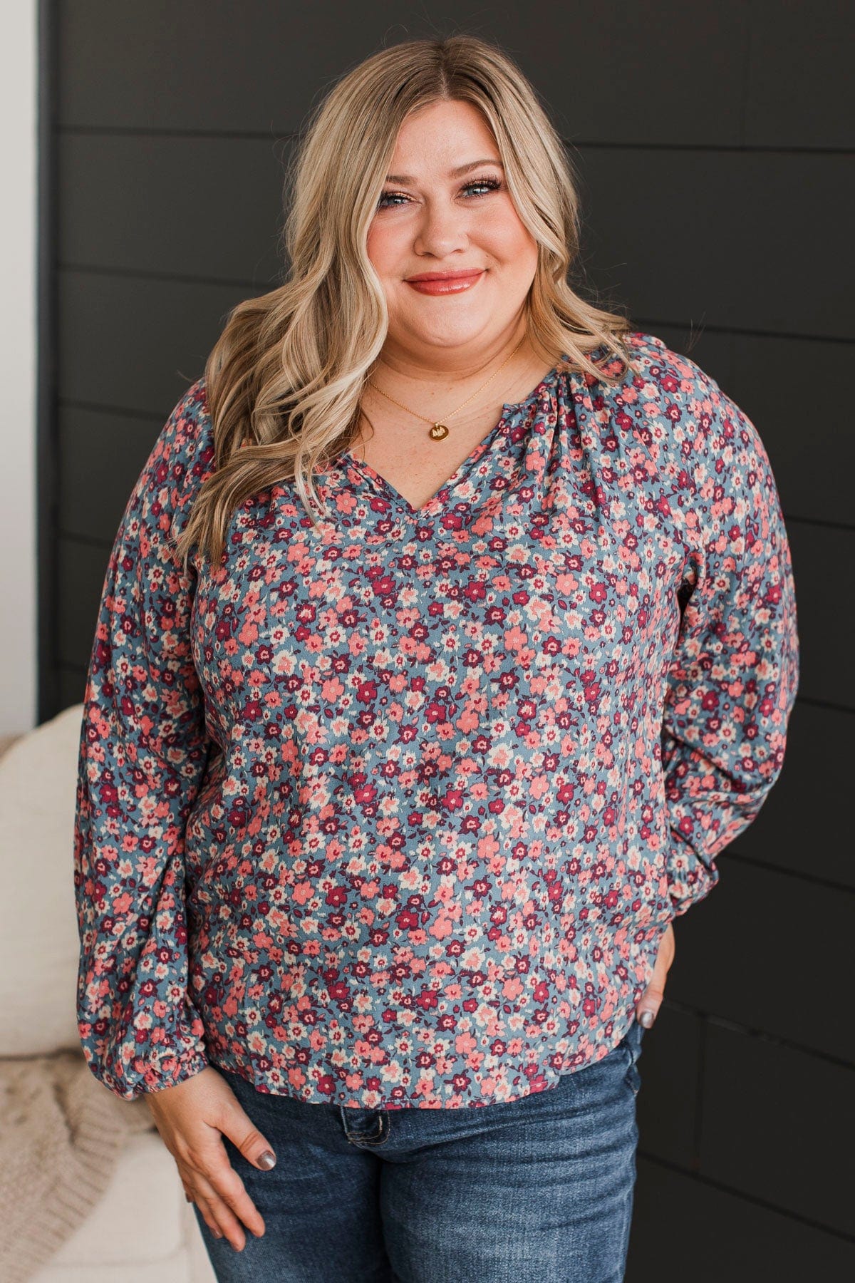 Back To Bliss Floral Blouse- Denim Blue - Image 4
