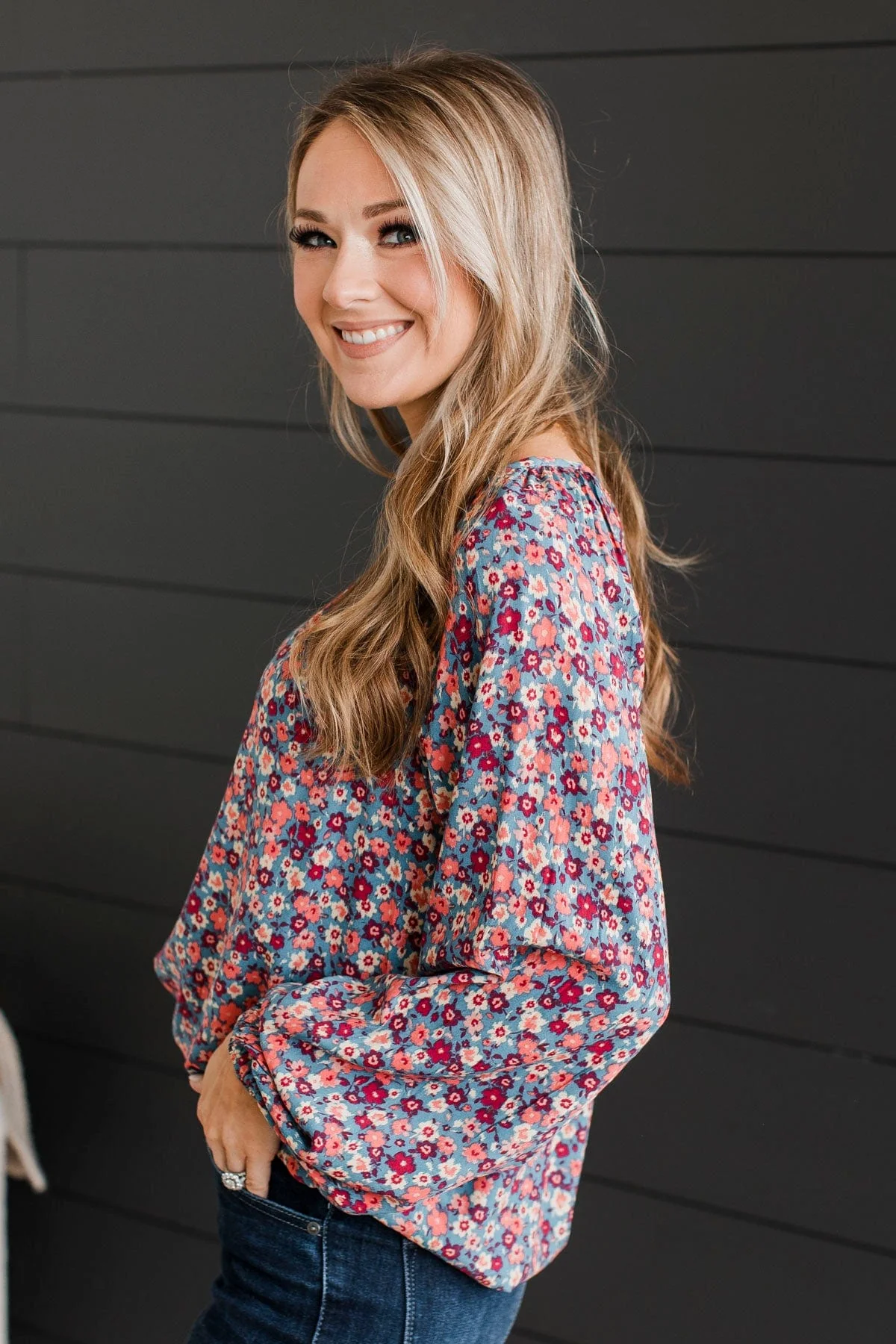 Back To Bliss Floral Blouse- Denim Blue - Image 5