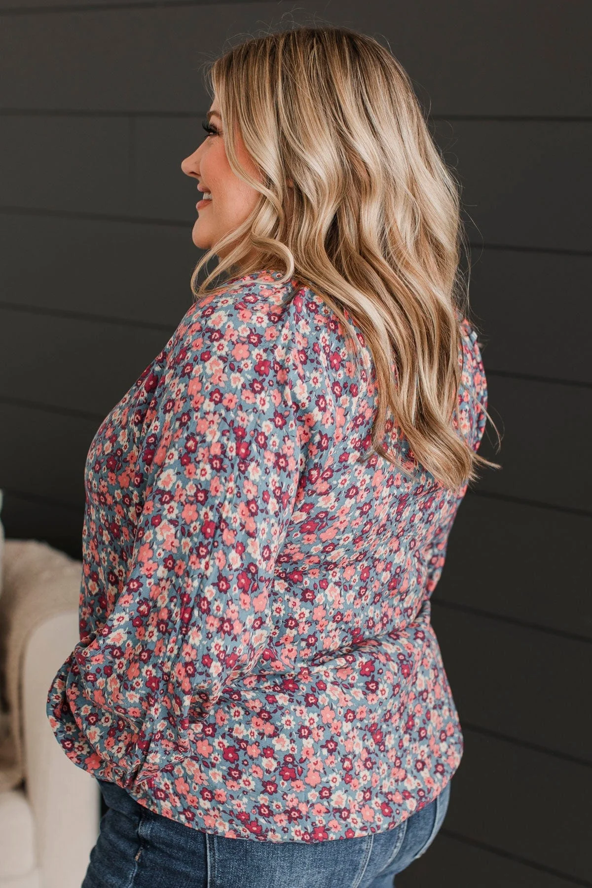 Back To Bliss Floral Blouse- Denim Blue - Image 6