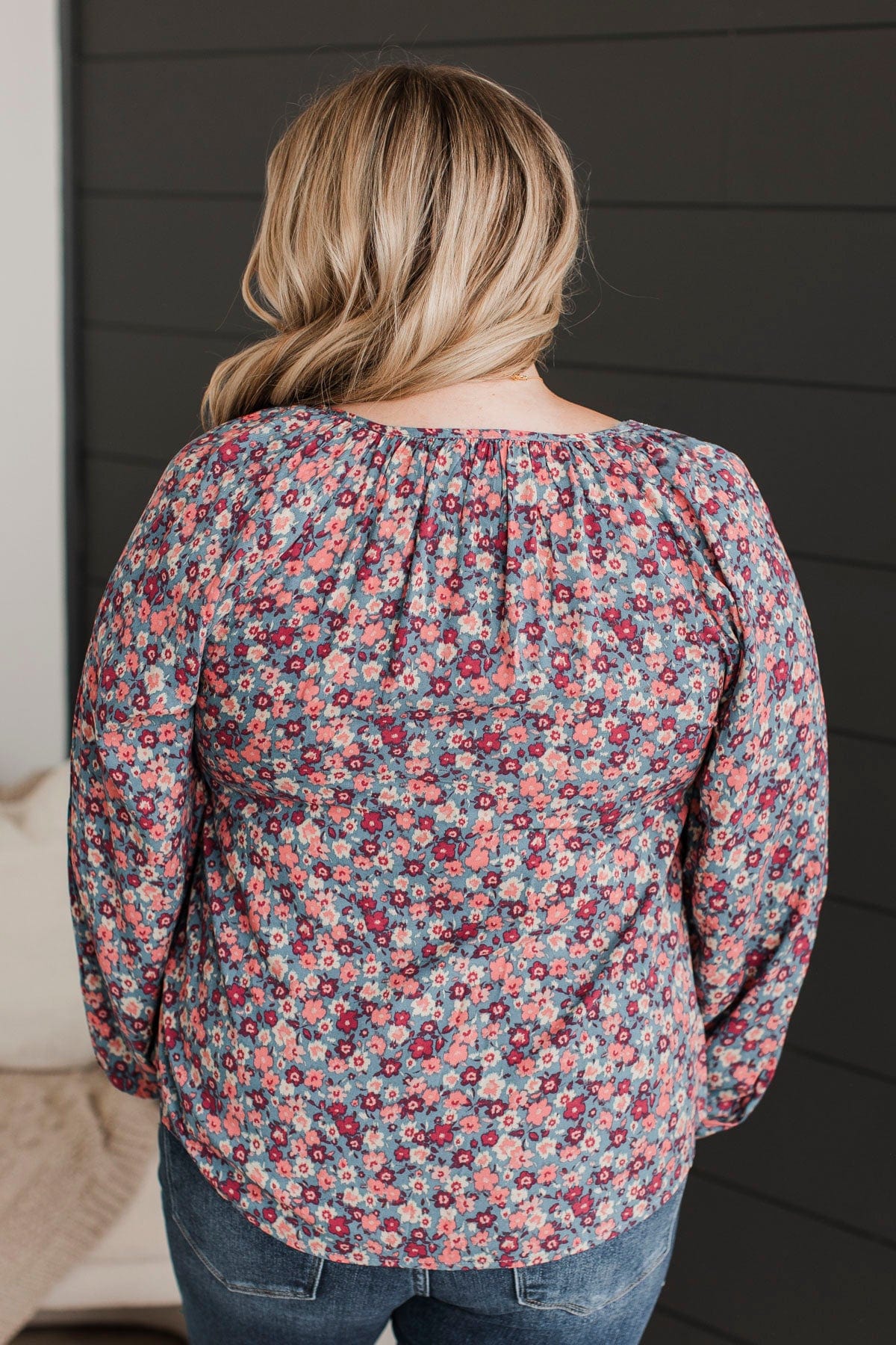 Back To Bliss Floral Blouse- Denim Blue - Image 8