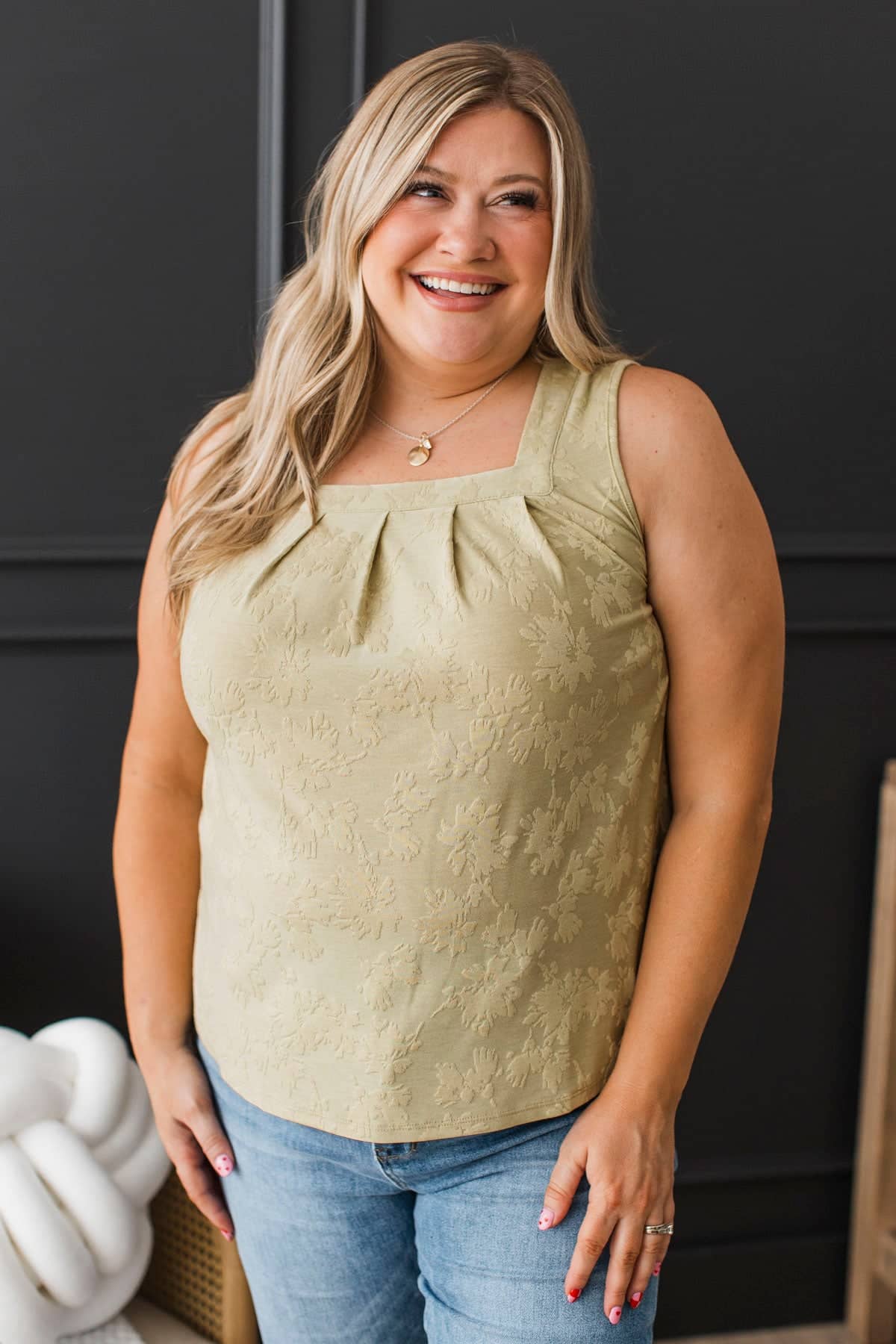 Back To The Beginning Floral Tank Top- Light Sage - Image 2