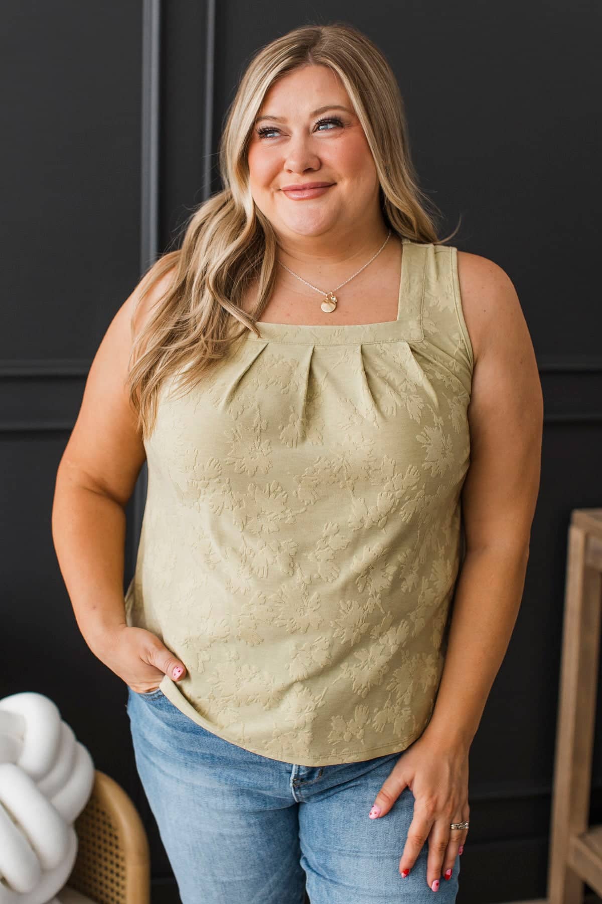 Back To The Beginning Floral Tank Top- Light Sage - Image 4