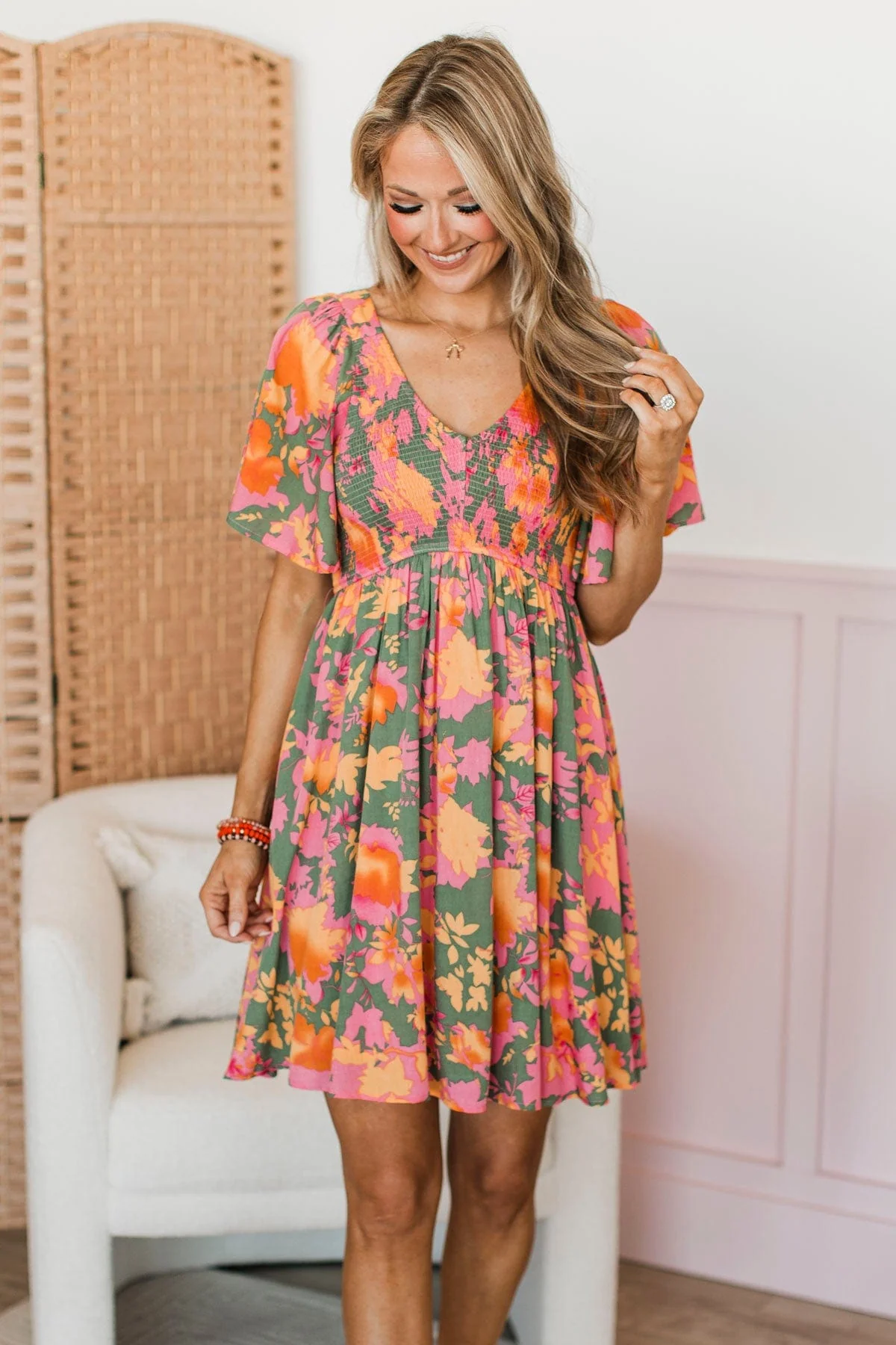 Back To Your Roots Floral Dress- Dark Sage