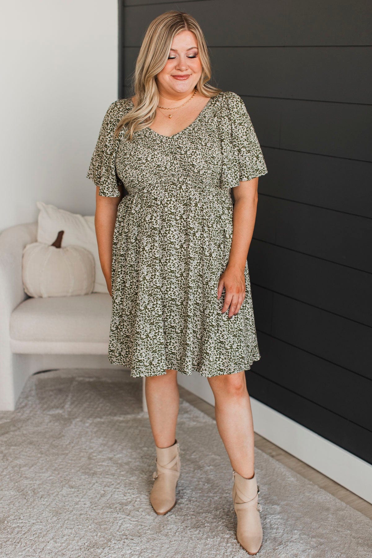 Back To Your Roots Floral Dress- Ivory & Olive - Image 2