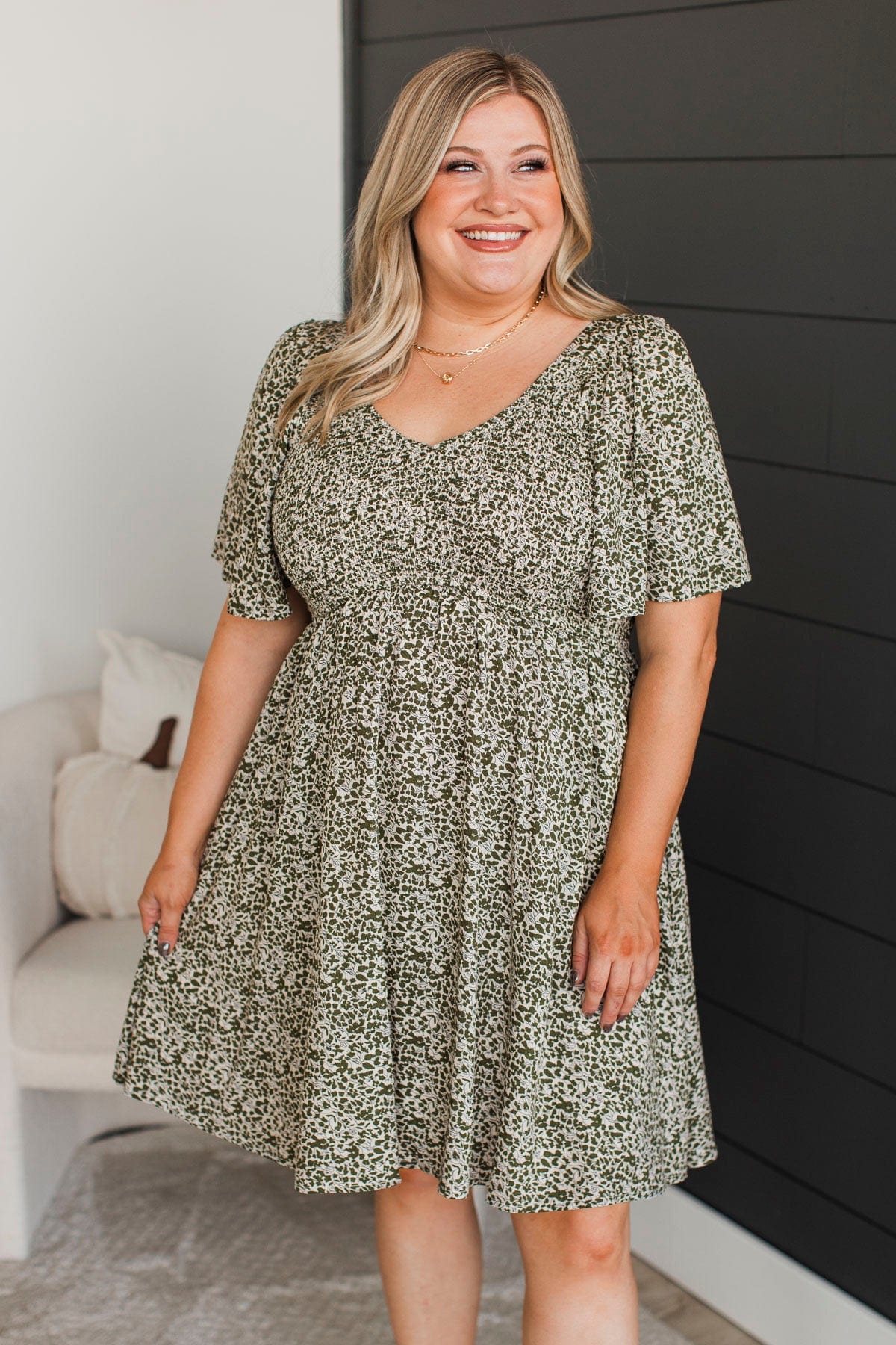 Back To Your Roots Floral Dress- Ivory & Olive - Image 4