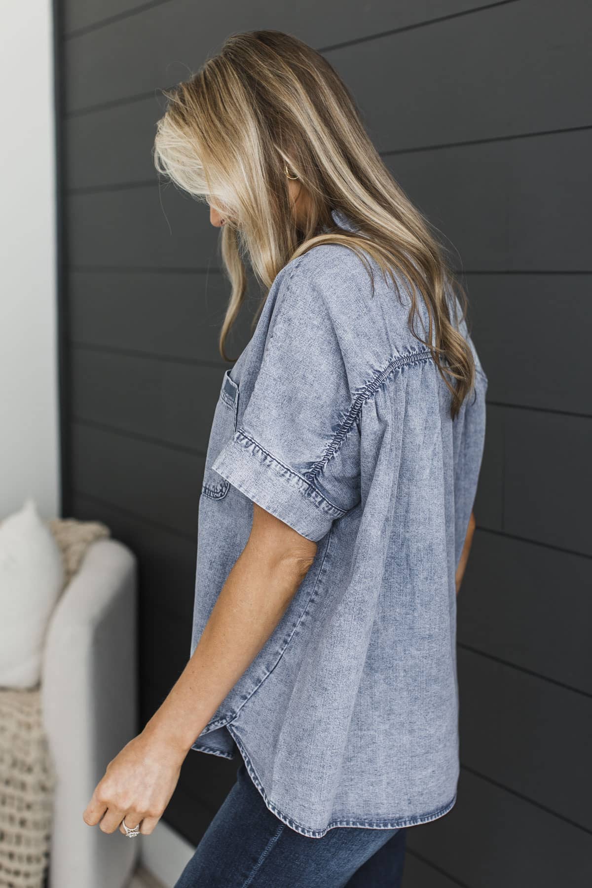 Backroad Sunsets Lightweight Denim Button Up Top- Light Denim - Image 6