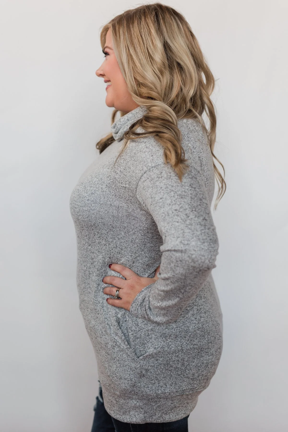 Bad At Love Cowl Neck Top- Heather Grey - Image 13