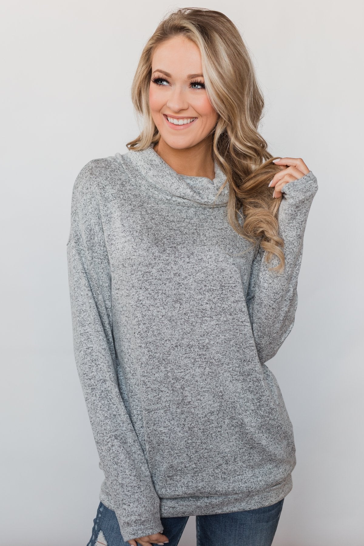 Bad At Love Cowl Neck Top- Heather Grey - Image 5
