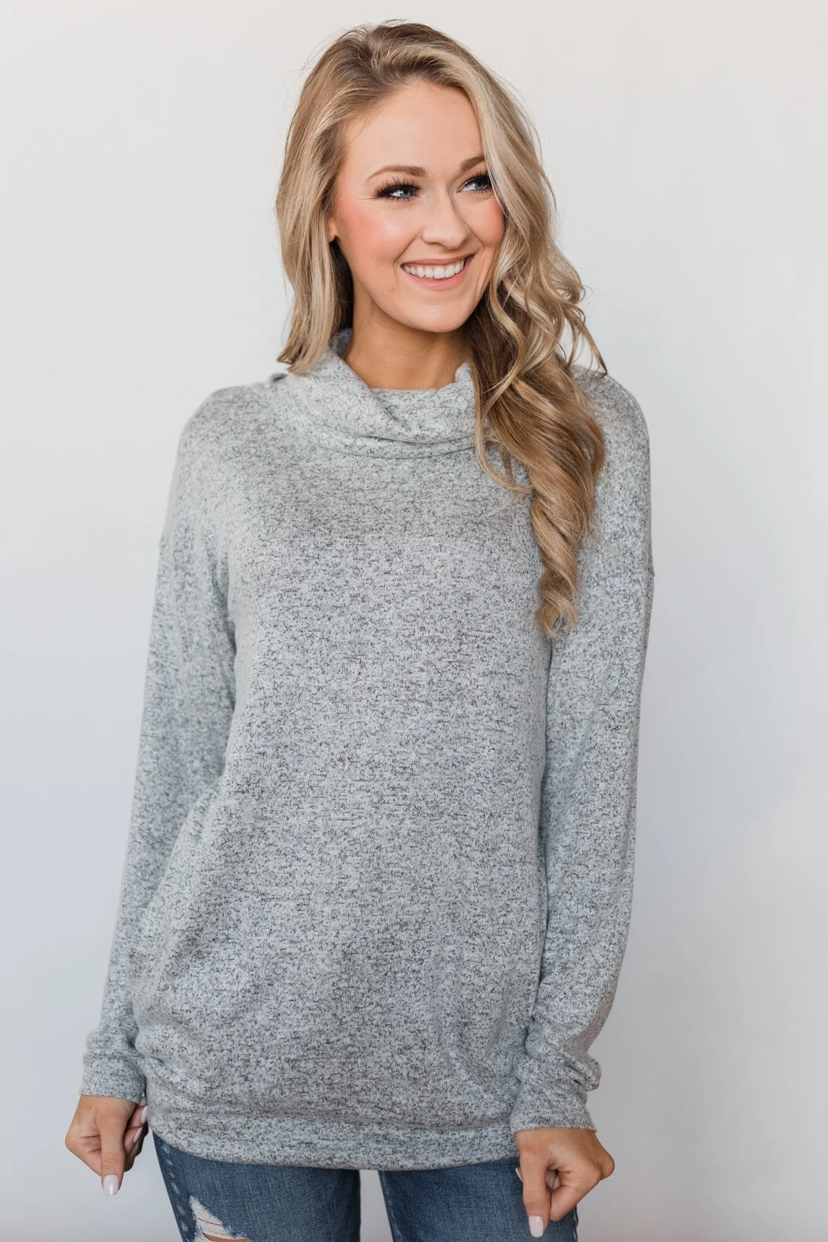 Bad At Love Cowl Neck Top- Heather Grey - Image 7