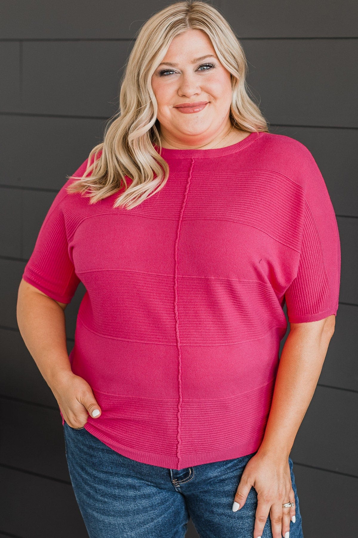 Banding Together Knit Top- Fuchsia - Image 3