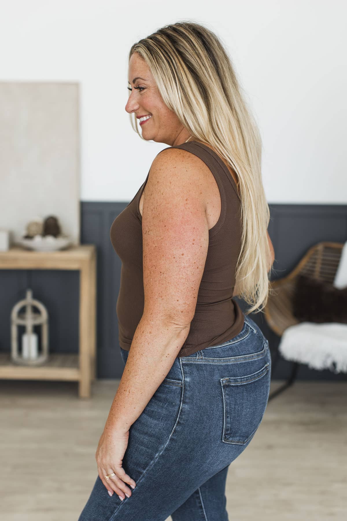 Bare Essentials Ribbed Tank Top- Chocolate Brown - Image 5