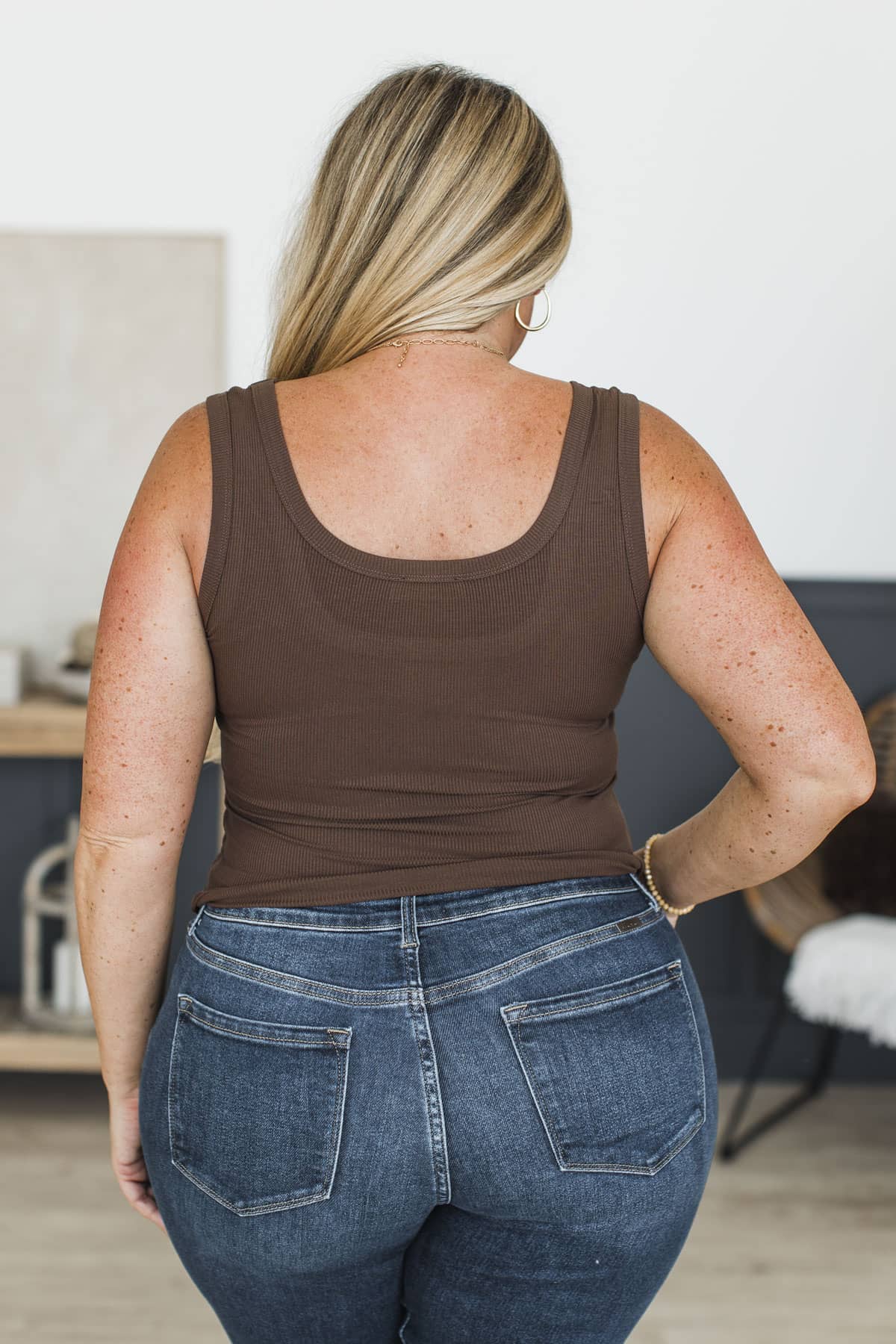 Bare Essentials Ribbed Tank Top- Chocolate Brown - Image 7