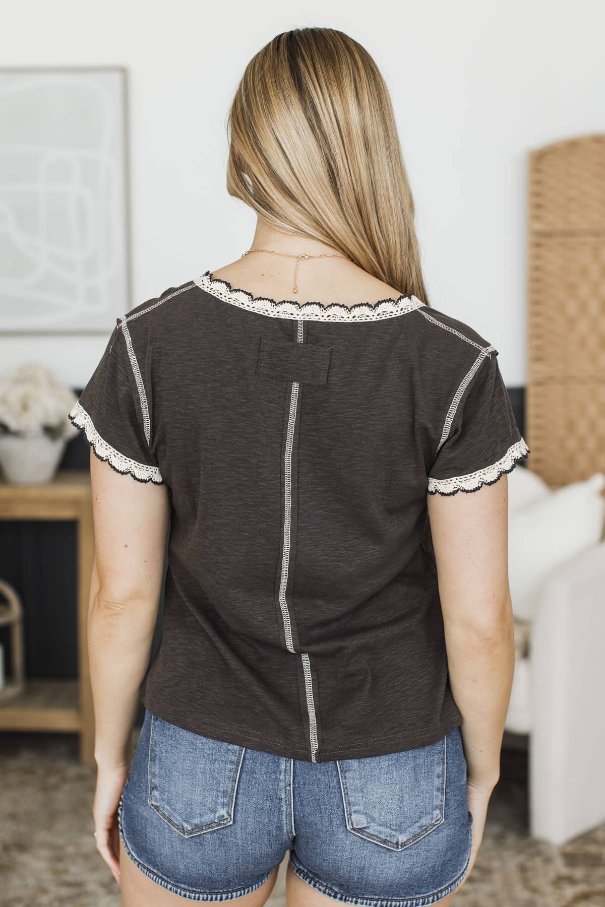 Bare Harmony Short Sleeve Top- Charcoal - Image 7