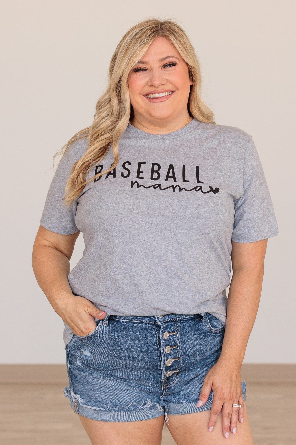 "Baseball Mama" Graphic Tee- Heather Gray - Image 2