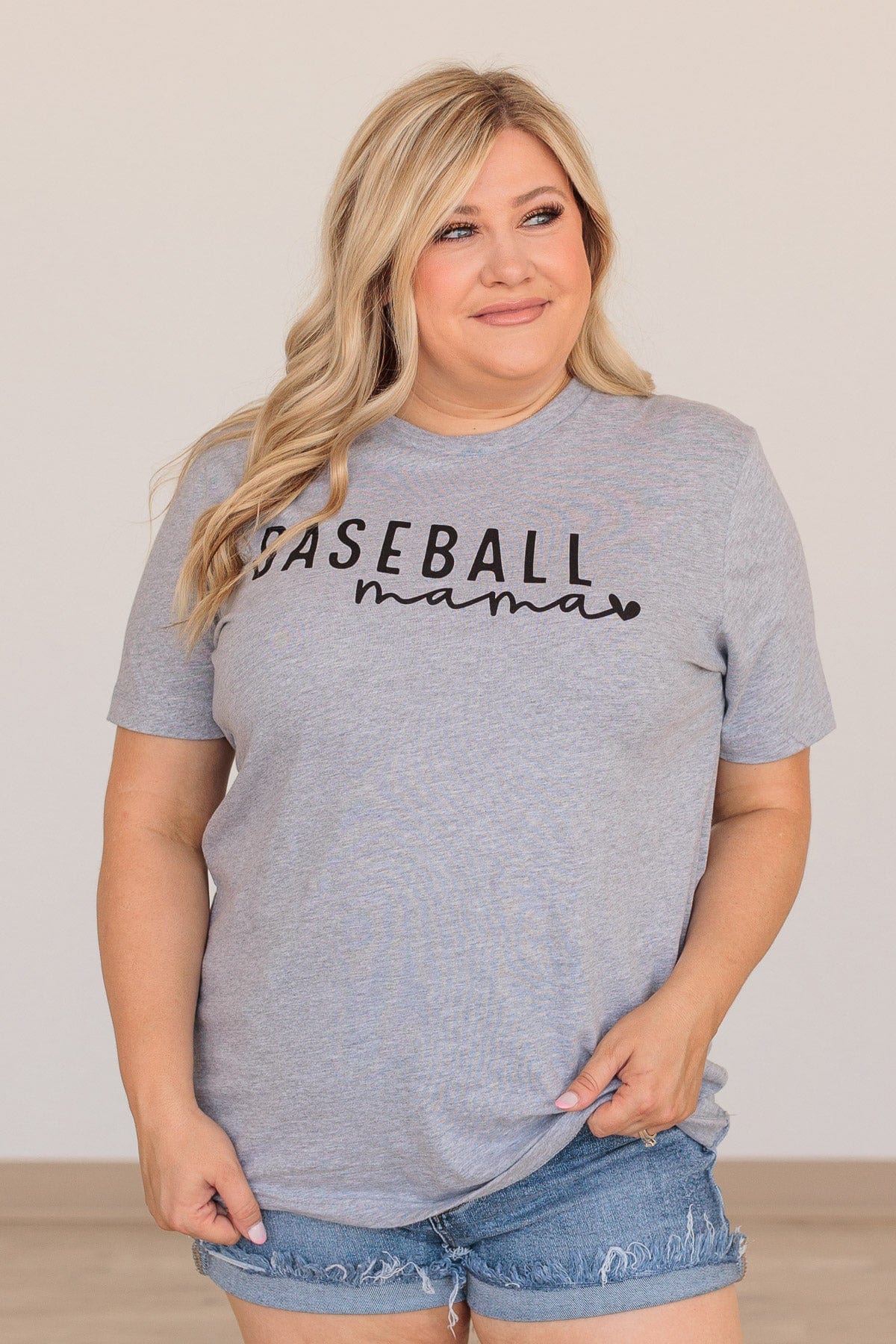"Baseball Mama" Graphic Tee- Heather Gray - Image 4
