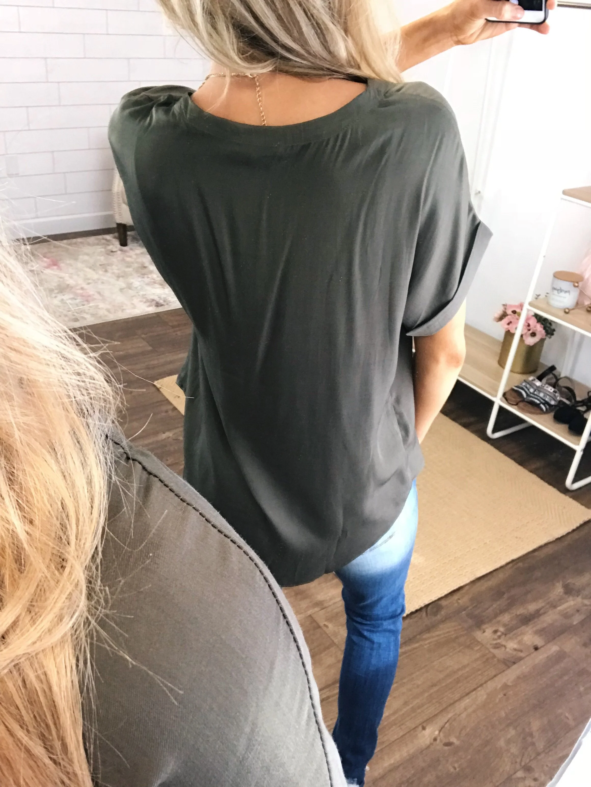 Basic Beauty V-Neck Short Sleeve Top- Olive - Image 4