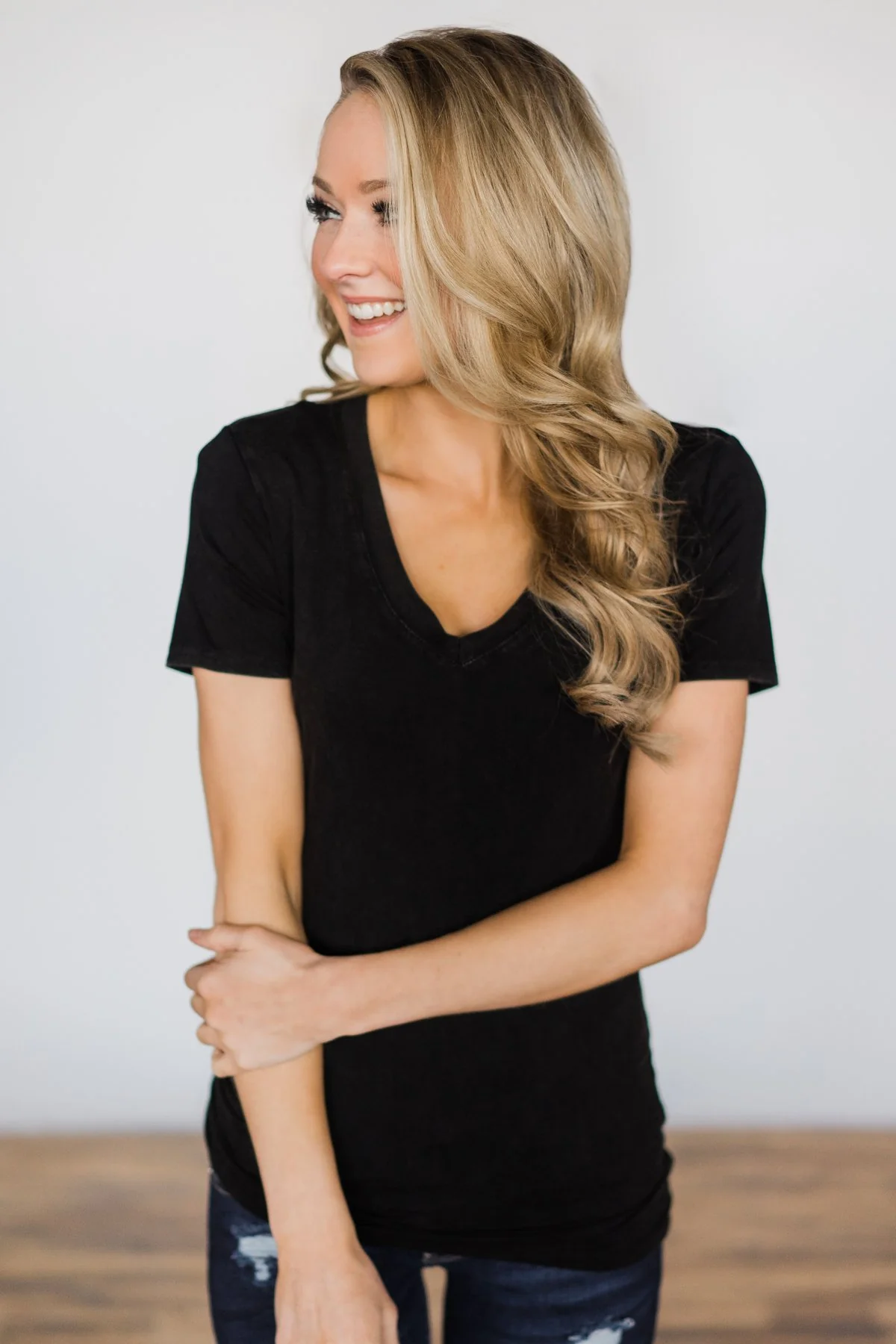 Basic Black V-Neck Top - Image 3