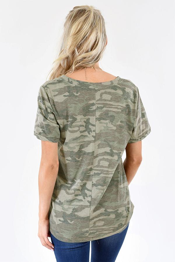 Basic Camo V-Neck Top - Image 4