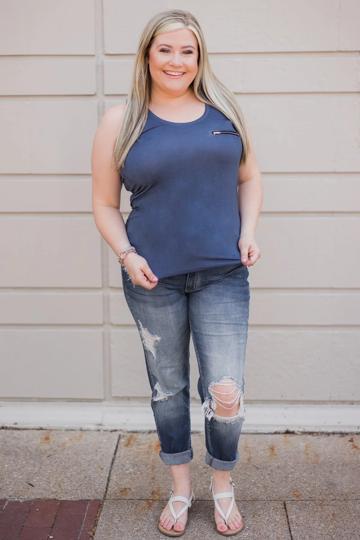Basic Zipper Pocket Tank ~ Indigo - Image 3