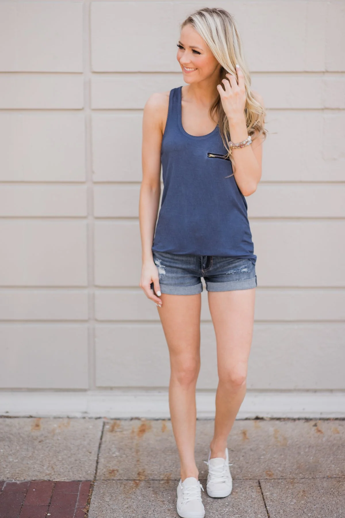 Basic Zipper Pocket Tank ~ Indigo - Image 6