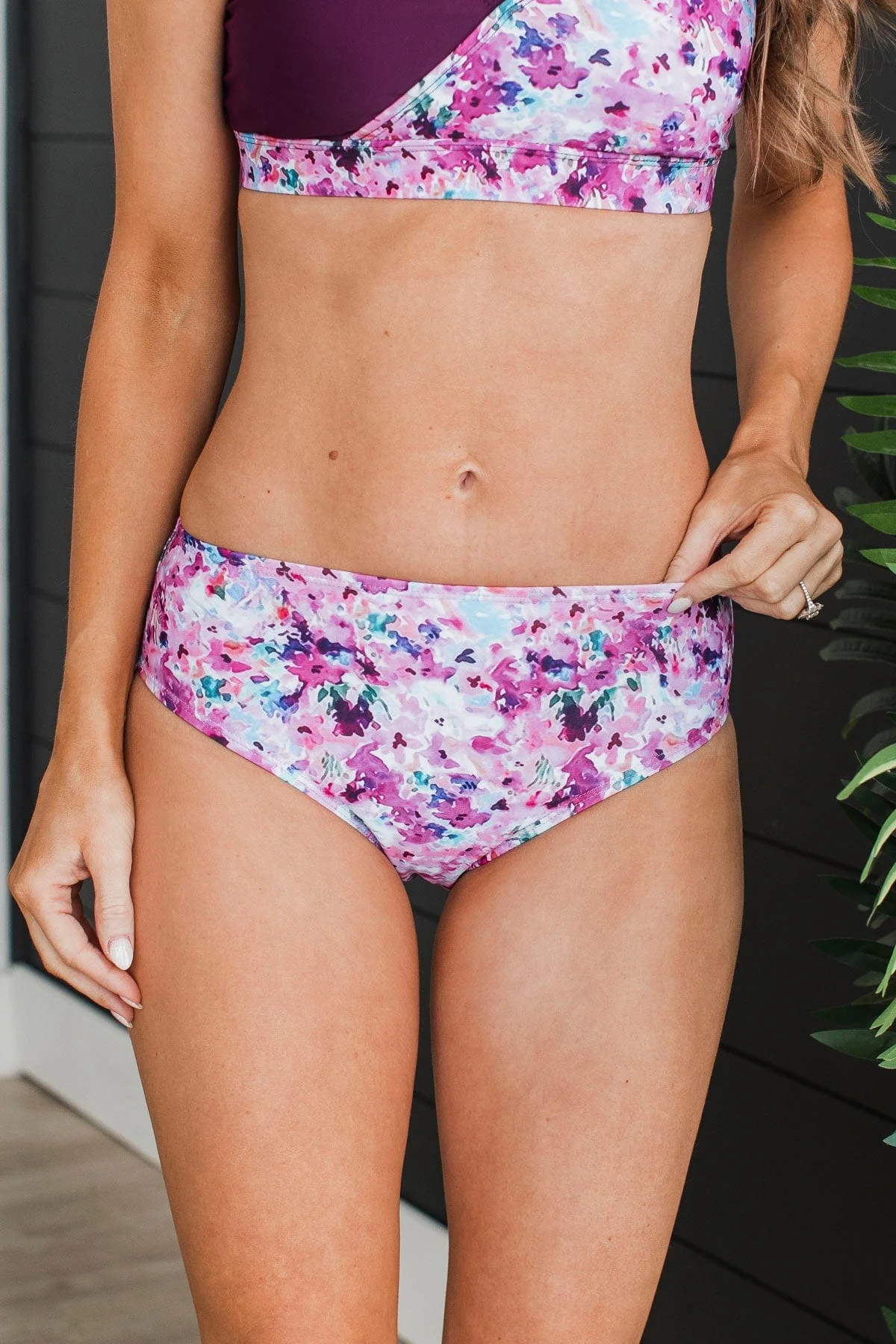 Bask In The Sun Floral Swim Bottoms- Plum - Image 3