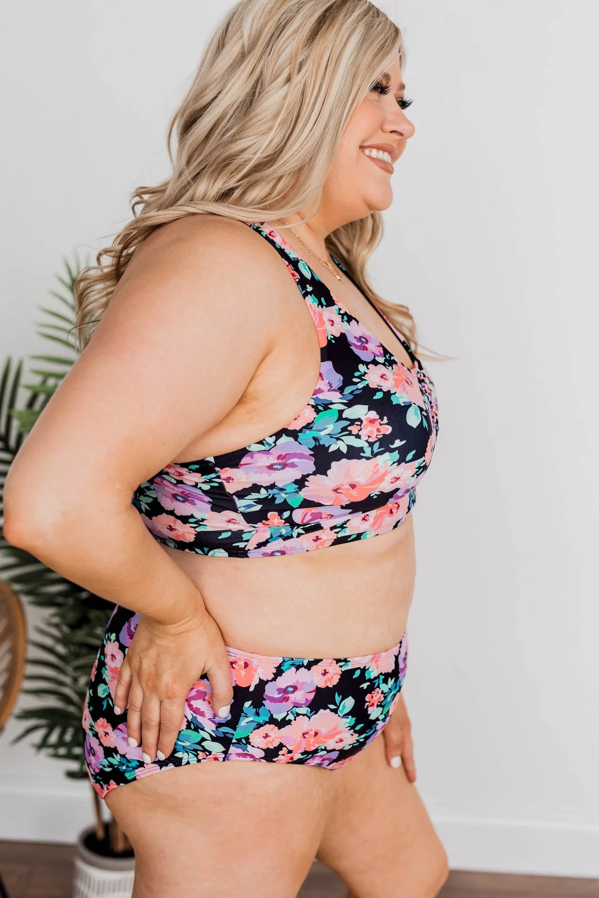 Bask In The Sun Mid-Rise Swim Bottoms- Black Floral - Image 7