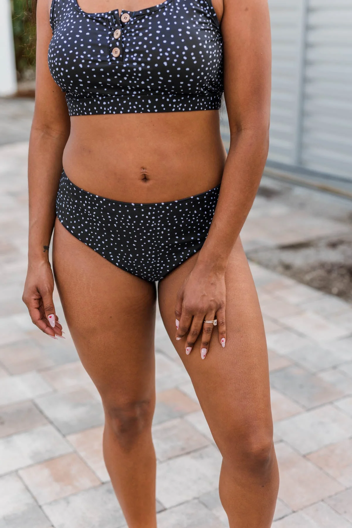 Bask In The Sun Mid-Rise Swim Bottoms- Black & Ivory - Image 2