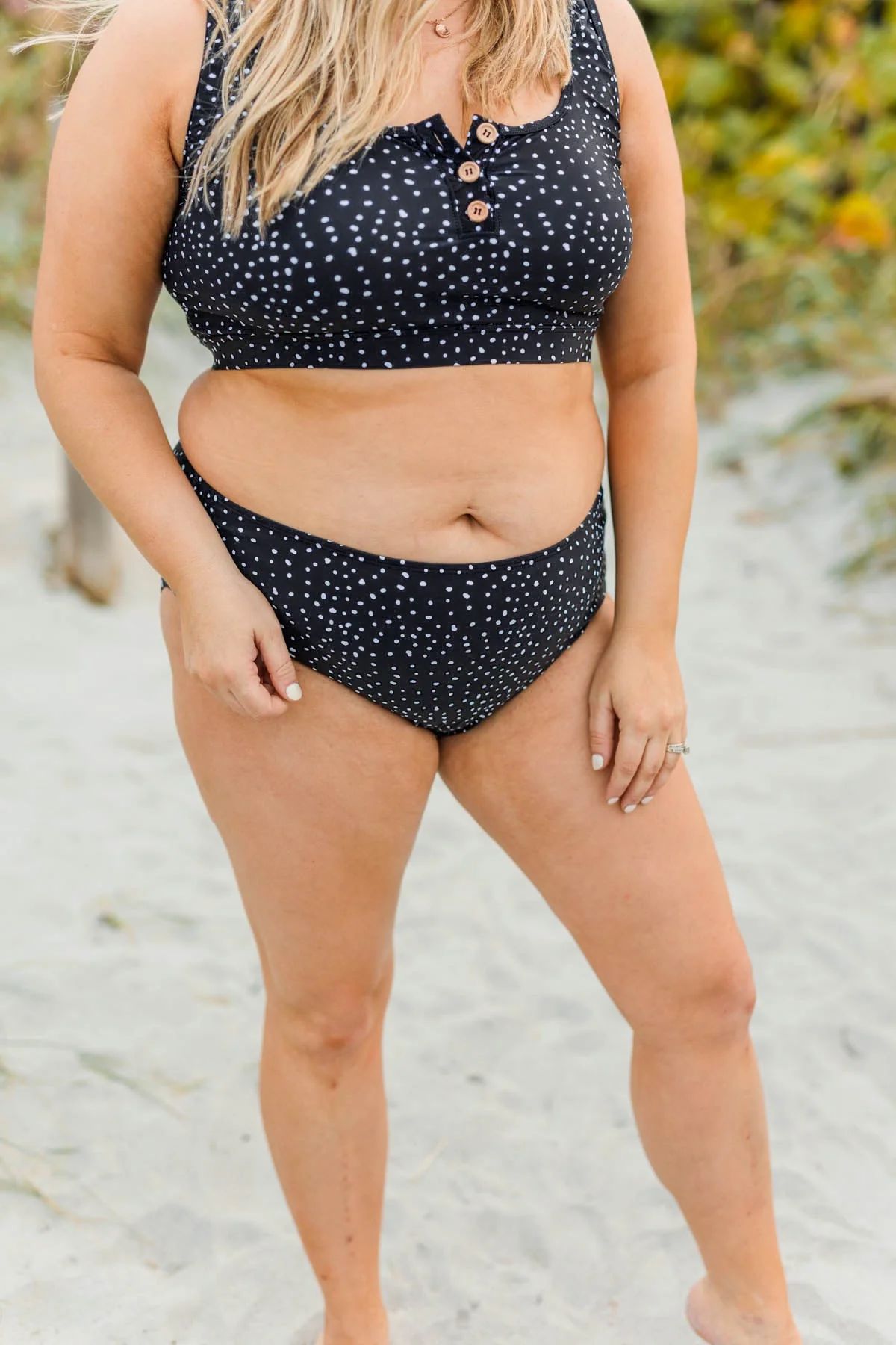 Bask In The Sun Mid-Rise Swim Bottoms- Black & Ivory - Image 8