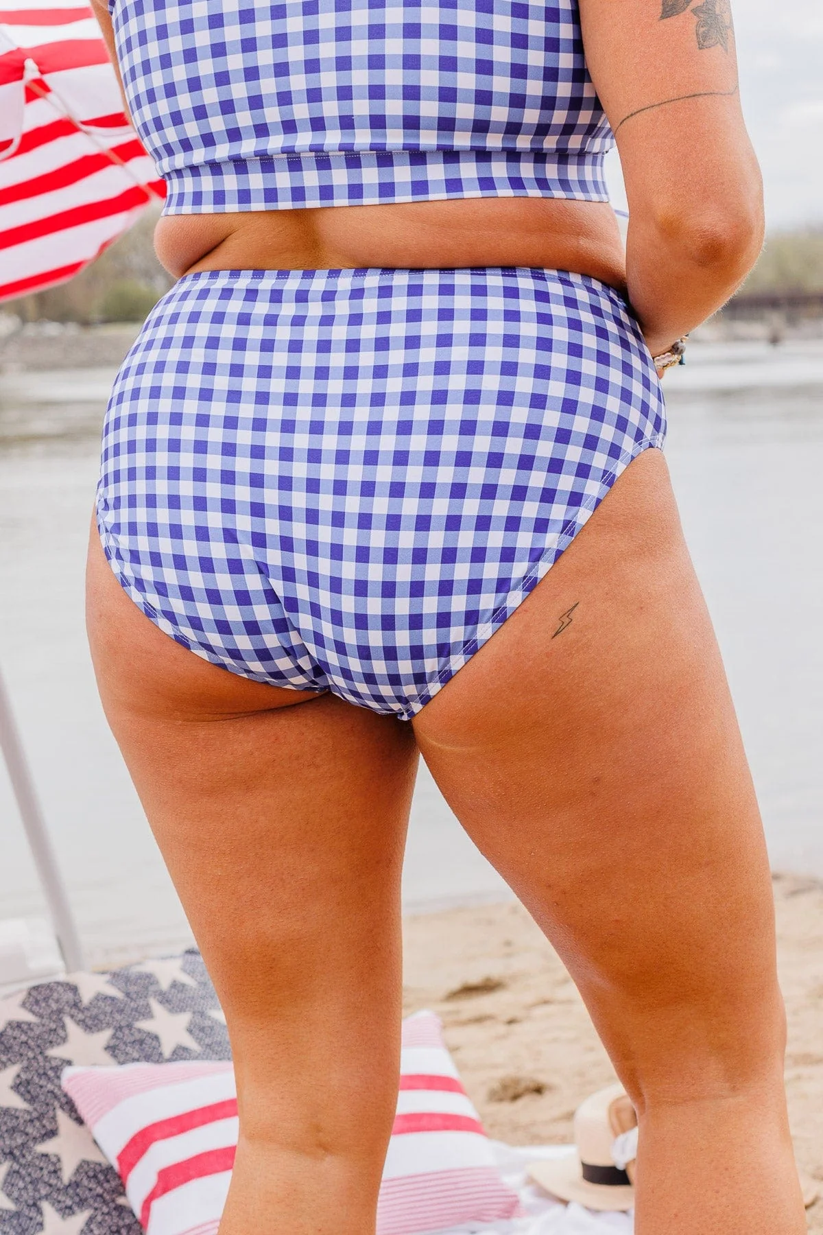 Bask In The Sun Mid-Rise Swim Bottoms- Blue Gingham - Image 9