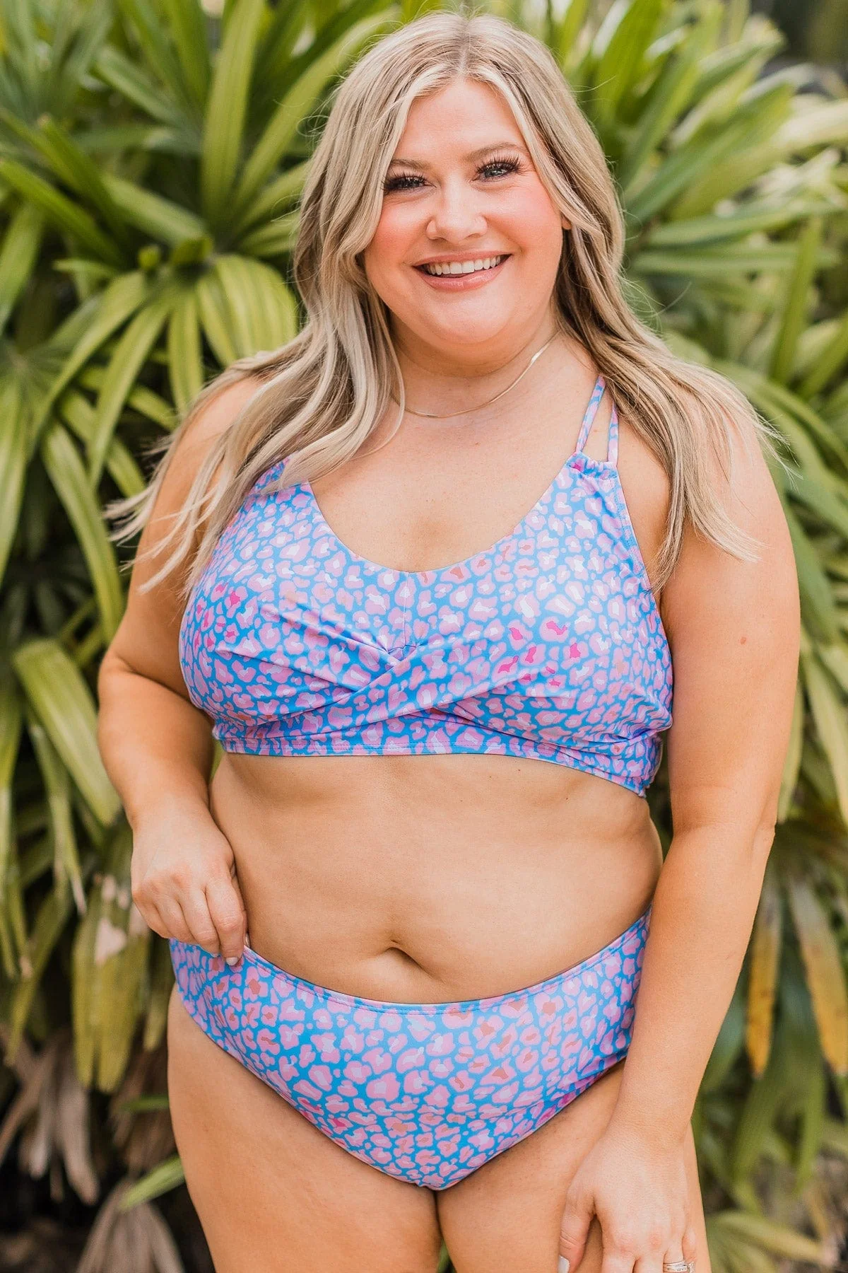 Bask In The Sun Mid-Rise Swim Bottoms- Pastel Leopard - Image 2