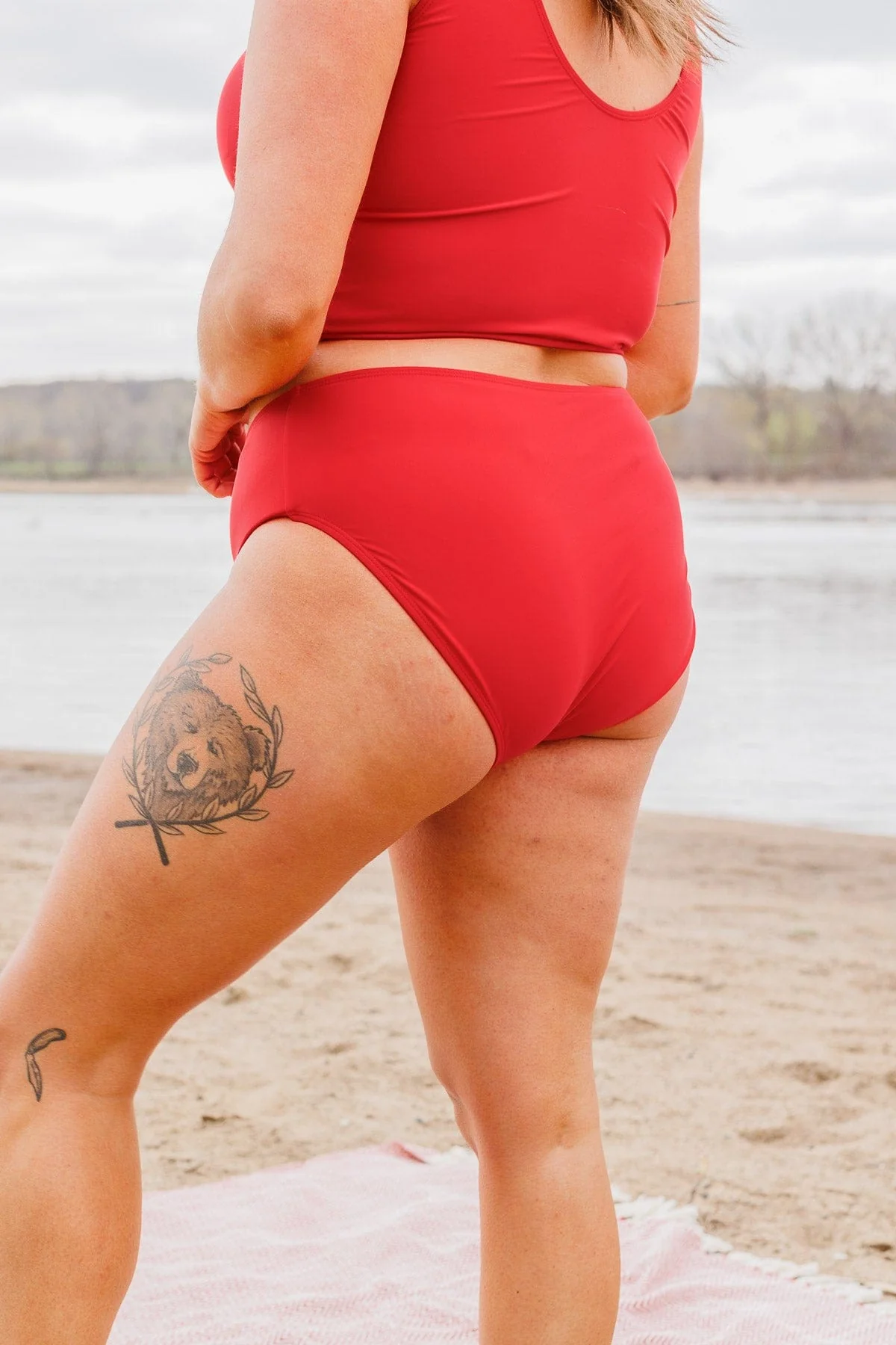 Bask In The Sun Mid-Rise Swim Bottoms- Red - Image 10