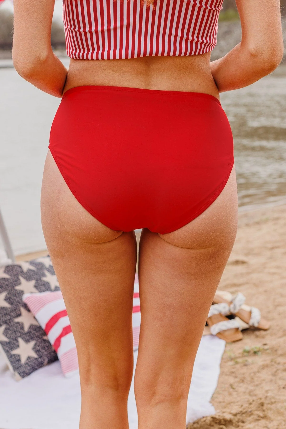 Bask In The Sun Mid-Rise Swim Bottoms- Red - Image 11
