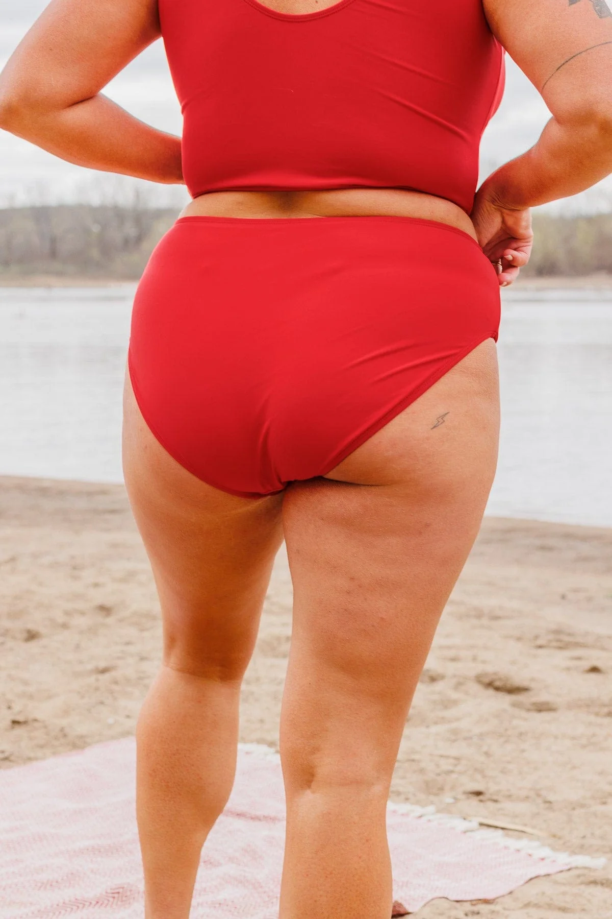 Bask In The Sun Mid-Rise Swim Bottoms- Red - Image 12