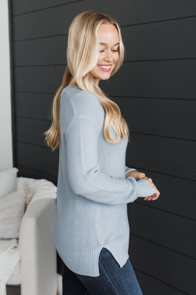 Be Fashionable Knit Sweater- Dusty Blue - Image 3