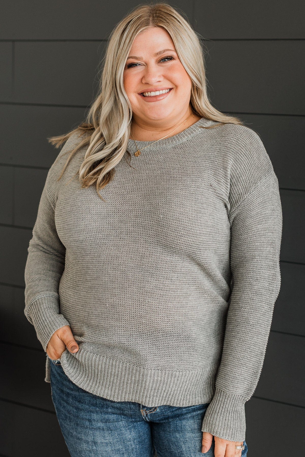 Be Fashionable Knit Sweater- Heather Grey - Image 4