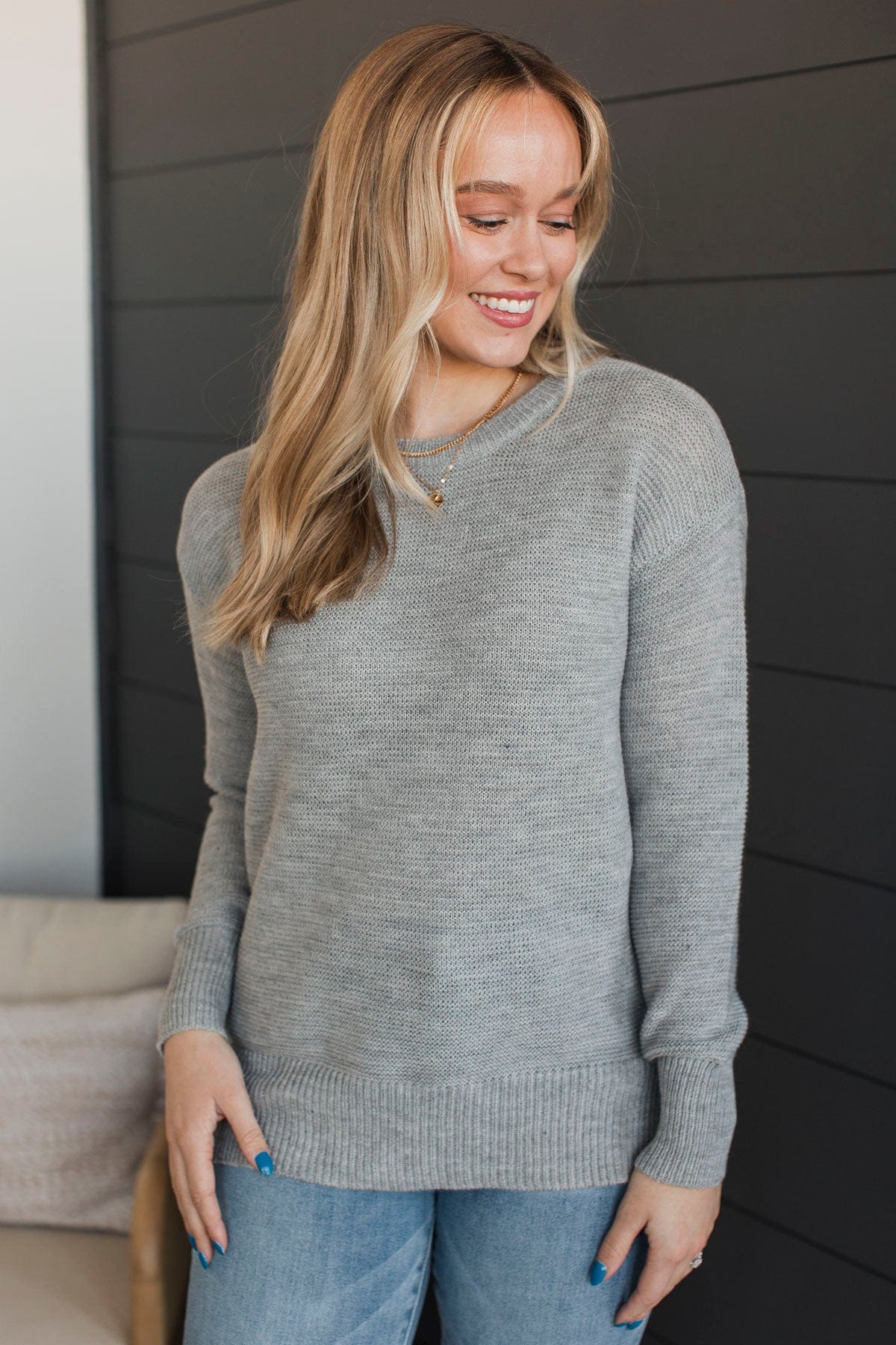 Be Fashionable Knit Sweater- Light Grey - Image 2
