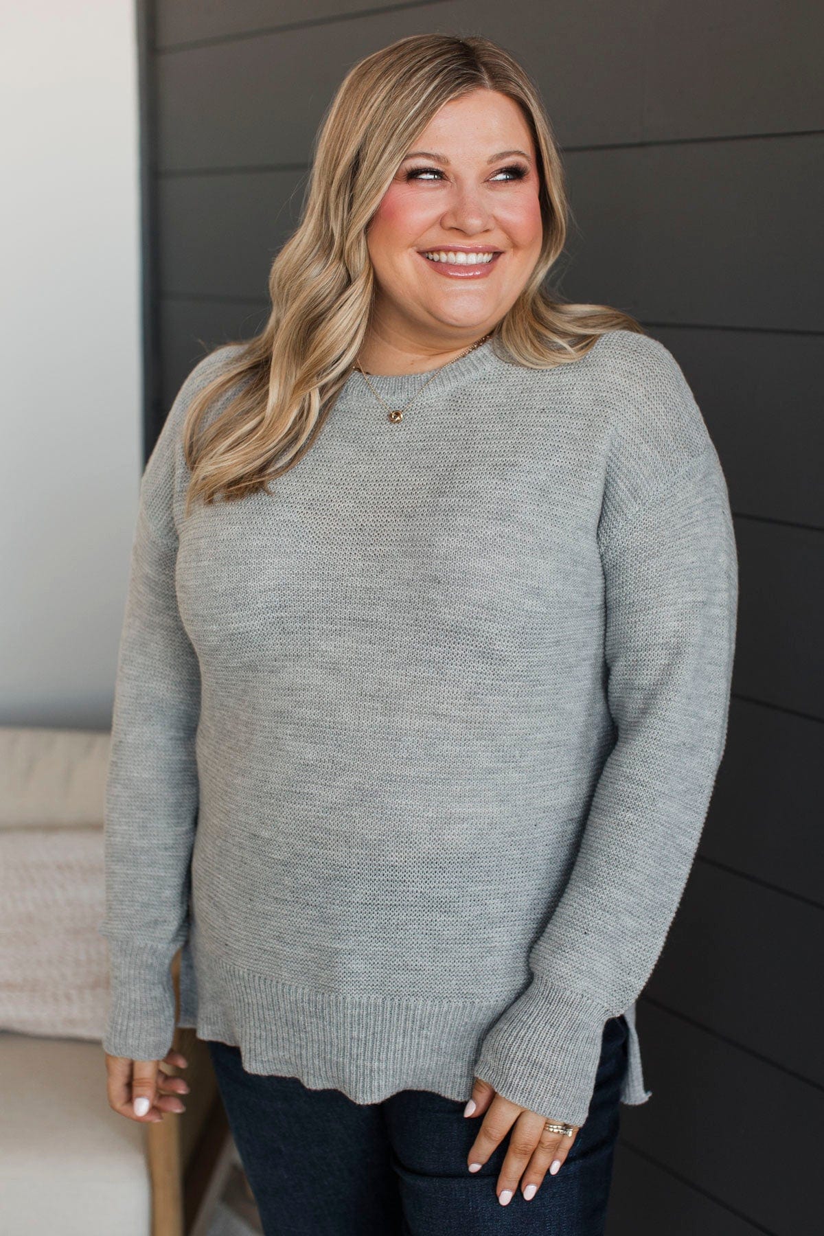Be Fashionable Knit Sweater- Light Grey - Image 5