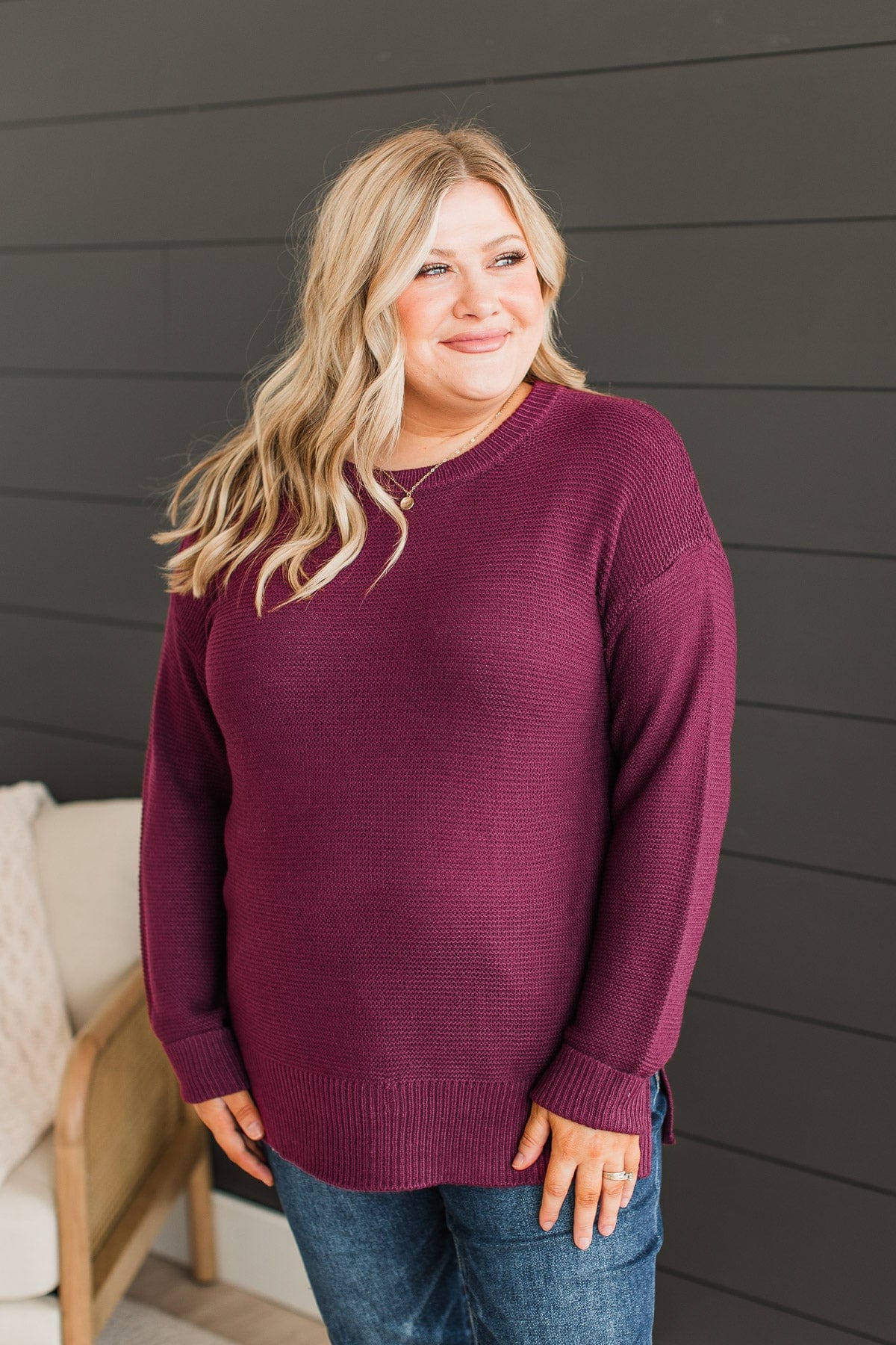 Be Fashionable Knit Sweater- Wine - Image 7