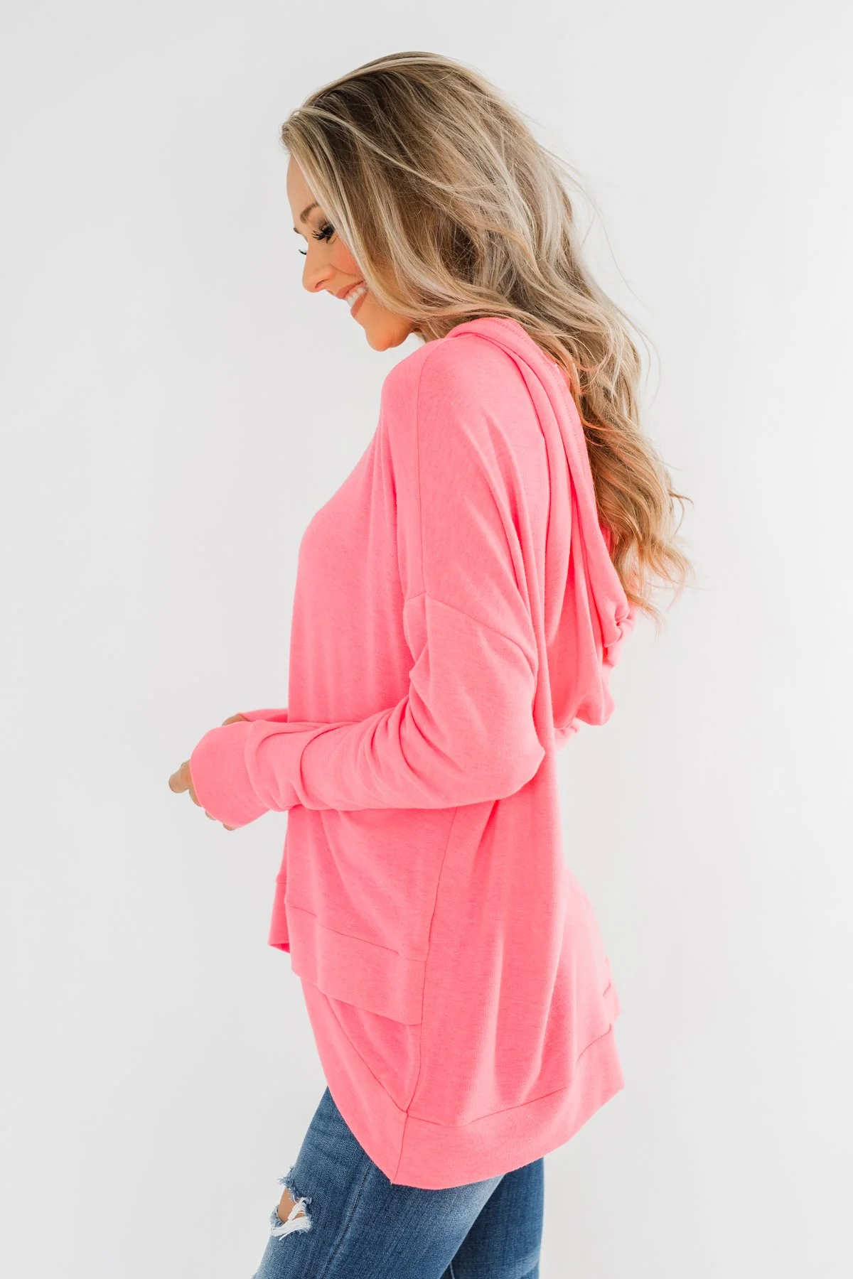 Be Happy Long Sleeve Pullover- Neon Pink - Image 10