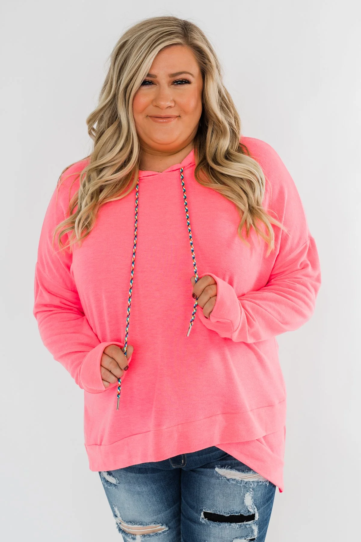 Be Happy Long Sleeve Pullover- Neon Pink - Image 5
