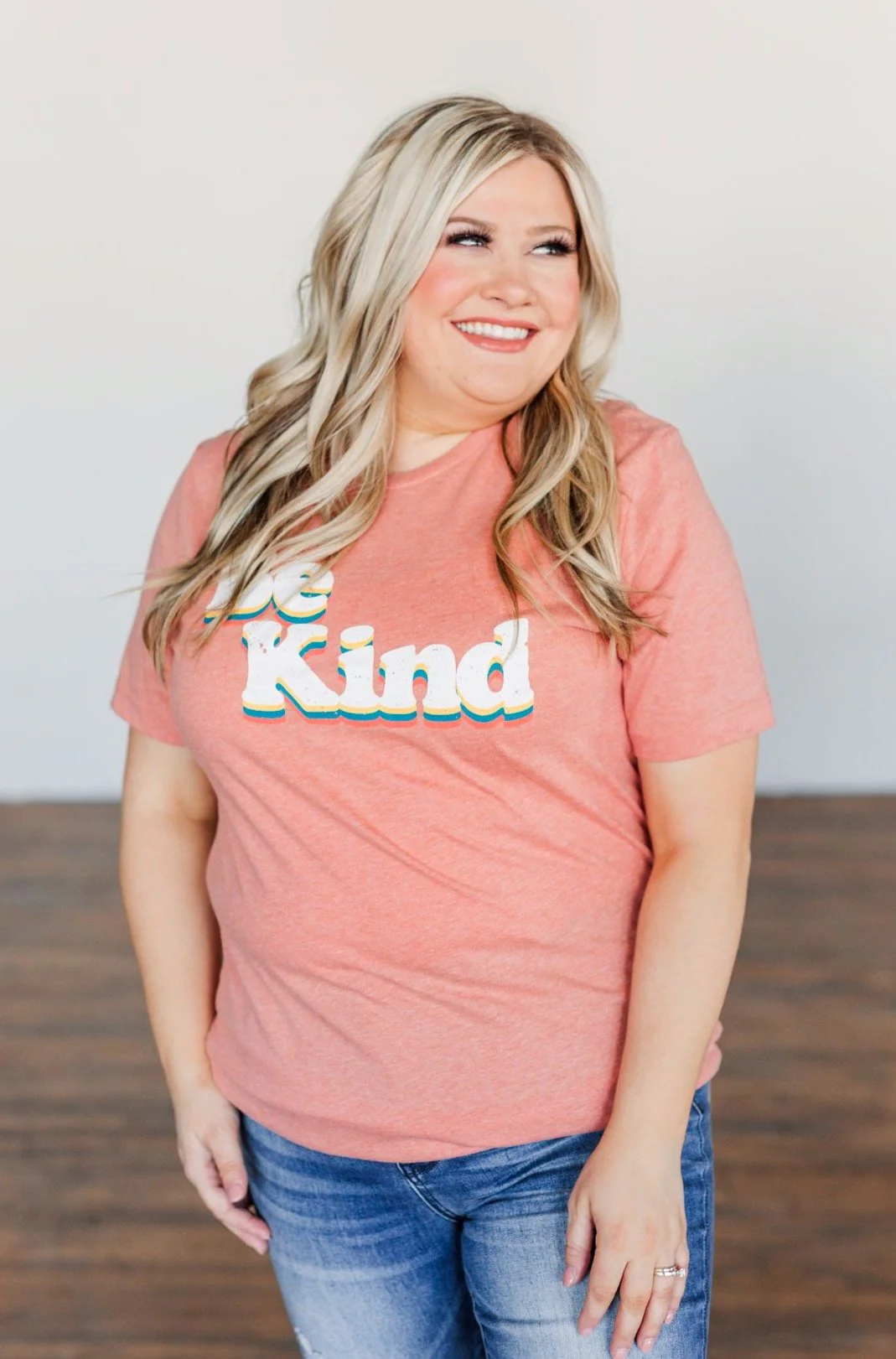 "Be Kind" Graphic Tee- Dusty Coral - Image 3
