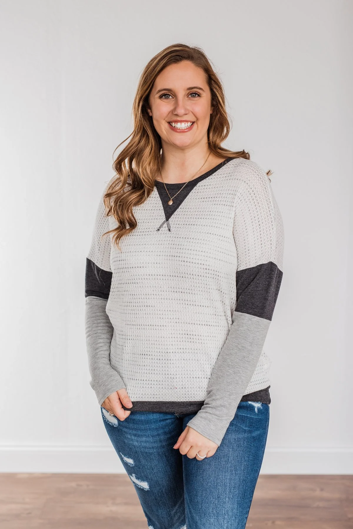 Be Merry Long Sleeve Top- Ivory & Charcoal - Image 3